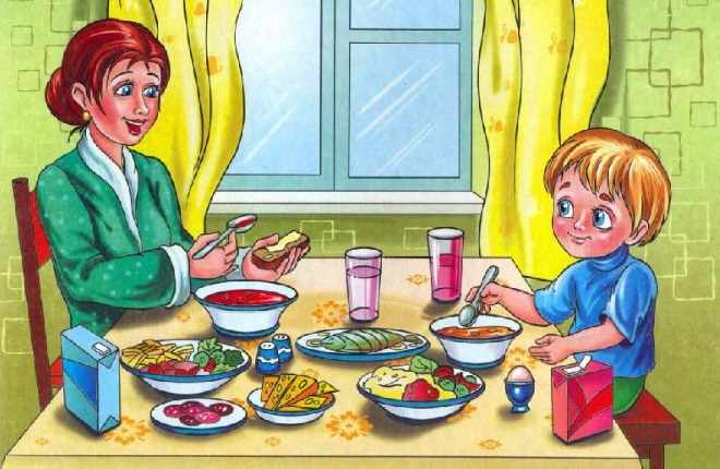 Мама с сыном обедают