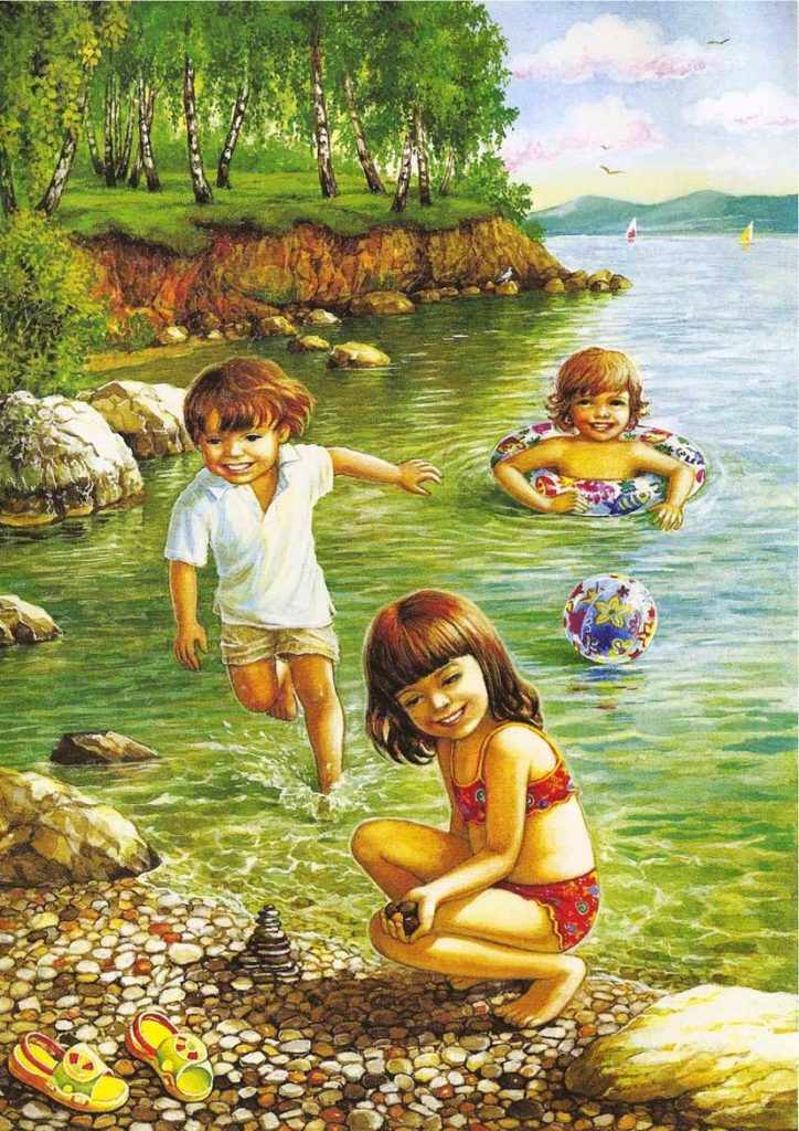 Дети купаются в реке